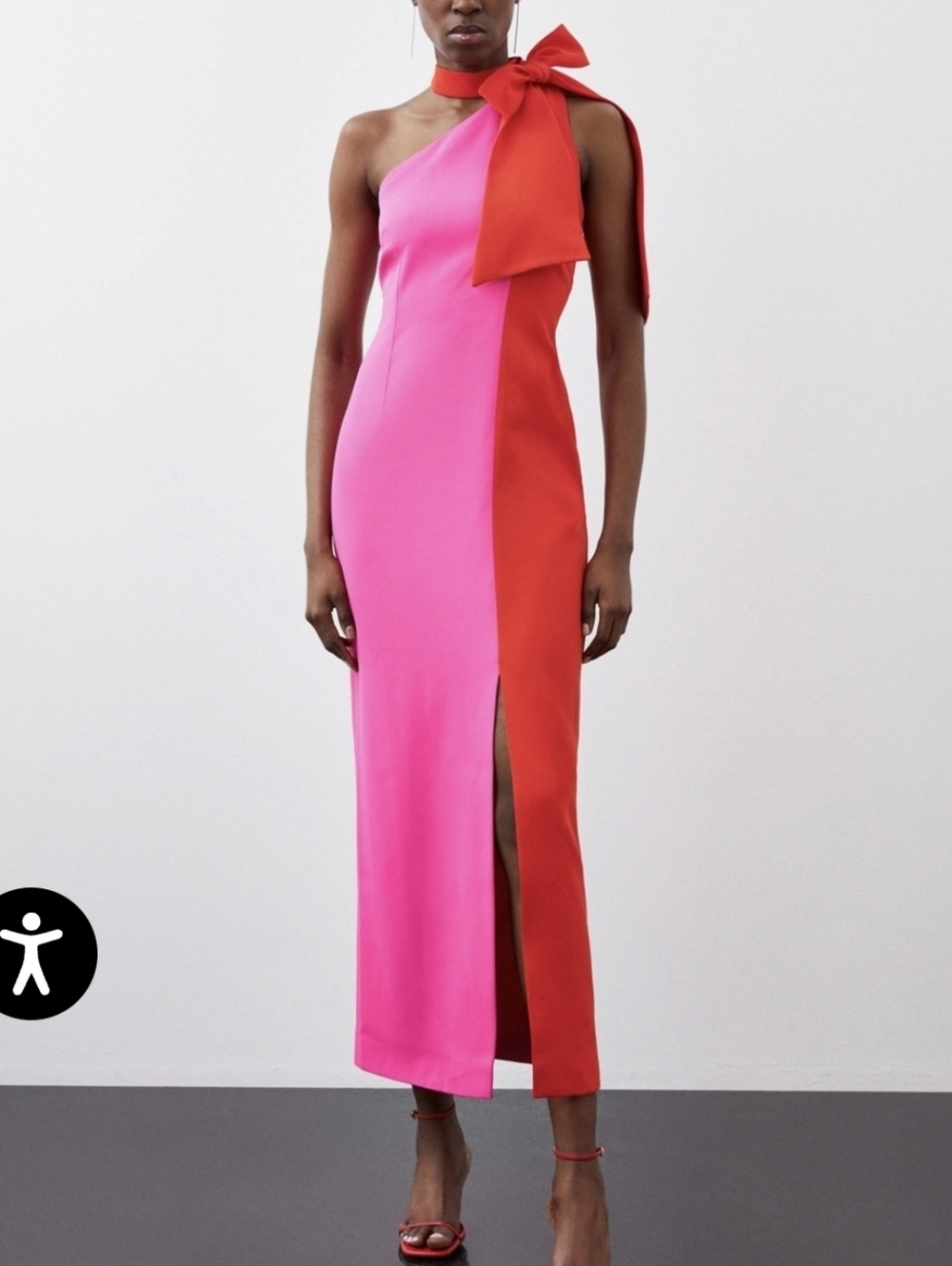 Nwt Karen Millen Petite Red Soft Tailored Colour Block Bow Tie Neck Midi Dress 6